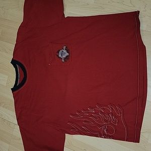 VTG Y2K LEAD FOOT FLAMES STYLE POCKET SHIRT XXL RED/BLACK TIRE MUSCLE CAR RACING
